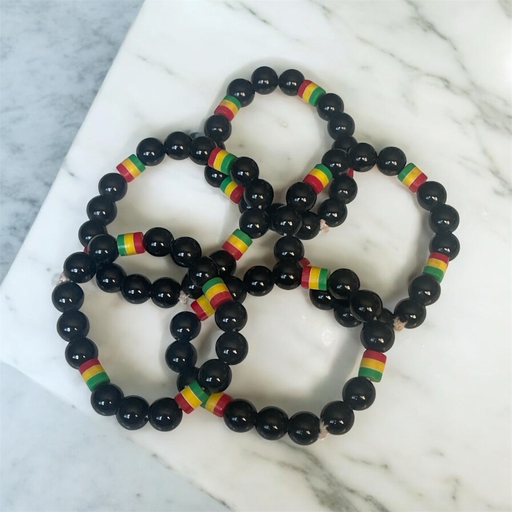 Black Beaded Bracelets with Multicolor Accents